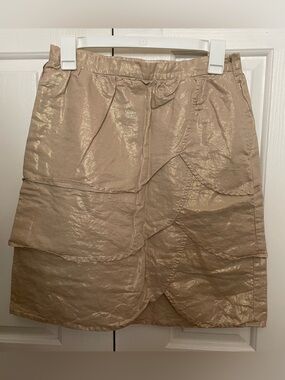 Anthropologie Edme & Esyllte | Shimmery Tiered Metallic Gold Beige Skirt
